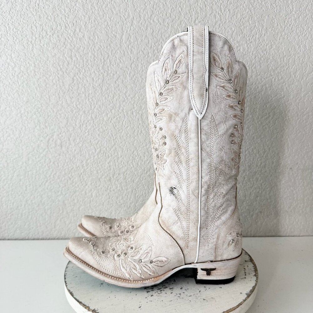 Lane DESTINY Womens Cowboy Boots 7.5 White Western Cowgirl Bridal Mid Calf Tall - Picture 4 of 12